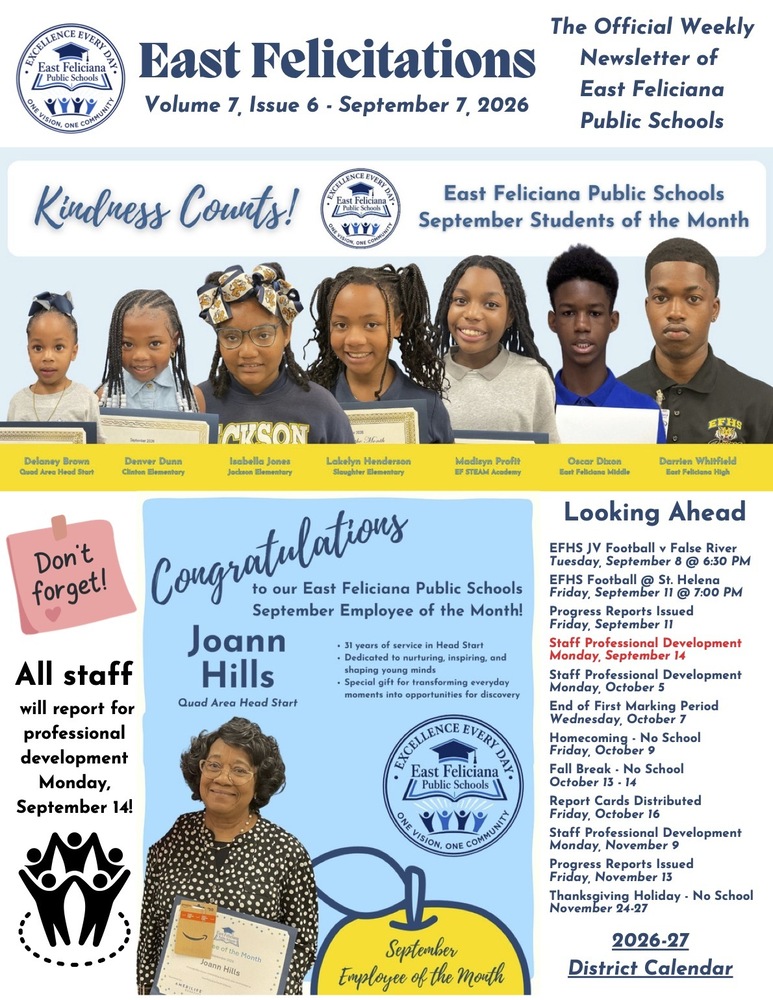 First page of district newsletter - use PDF reader to review.