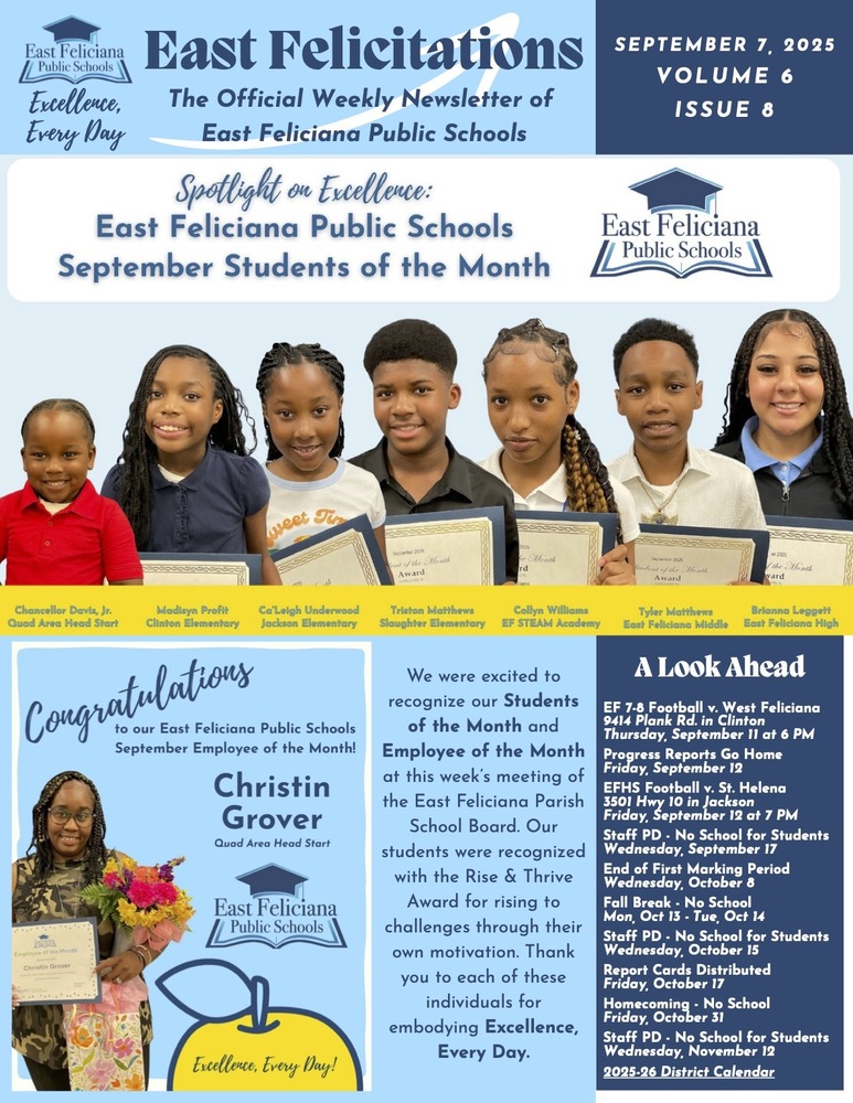 First page of district newsletter - use PDF reader to review.