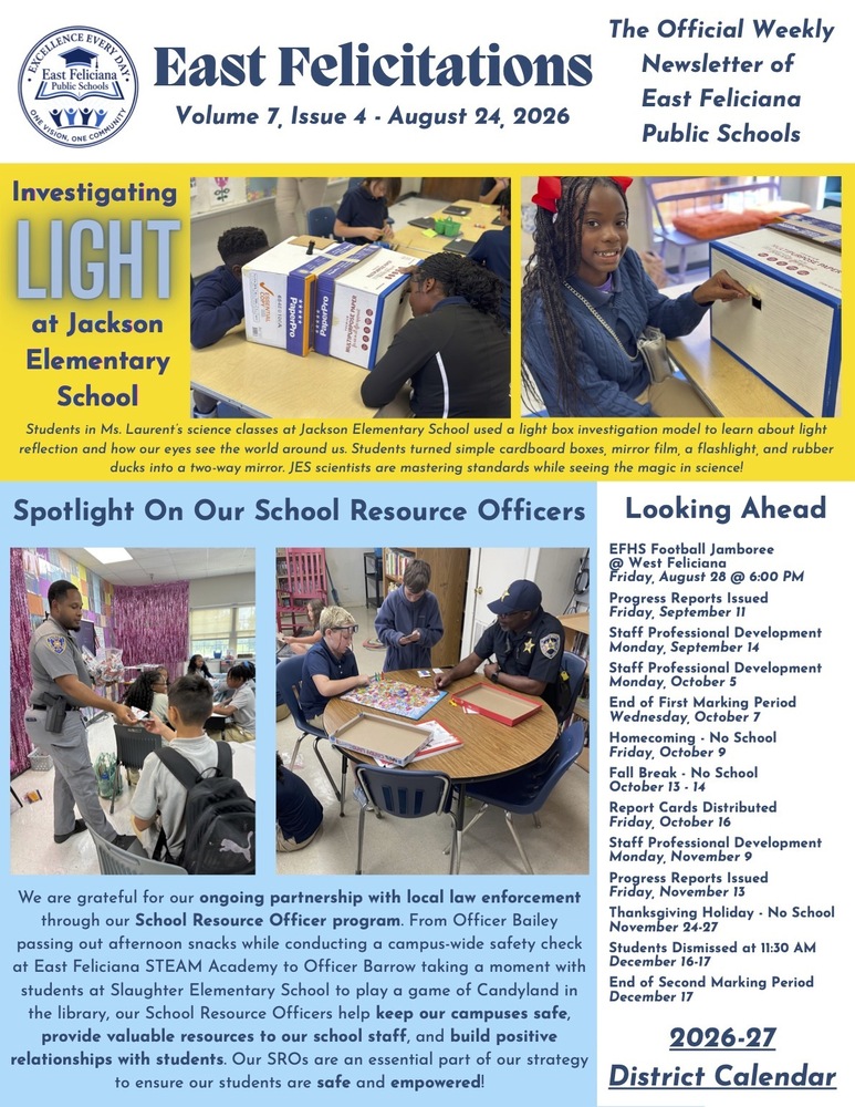 First page of district newsletter - use PDF reader to review.