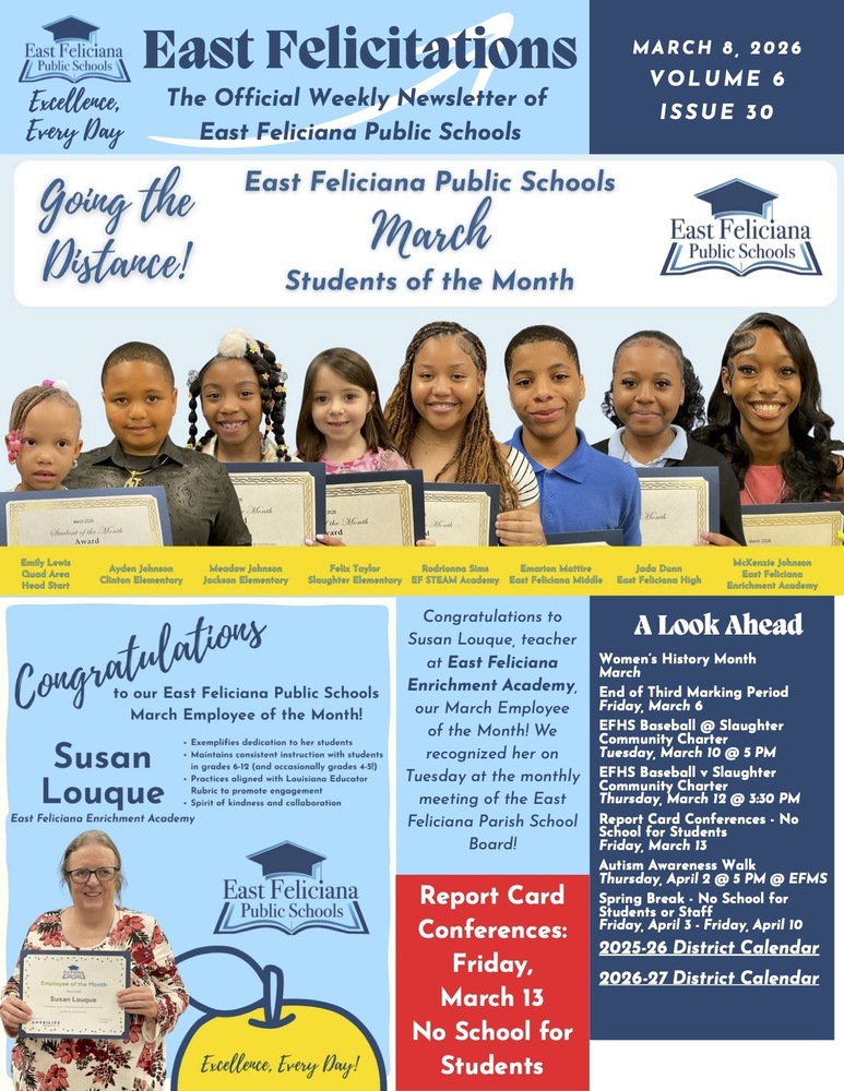 First page of district newsletter - use PDF reader to review.