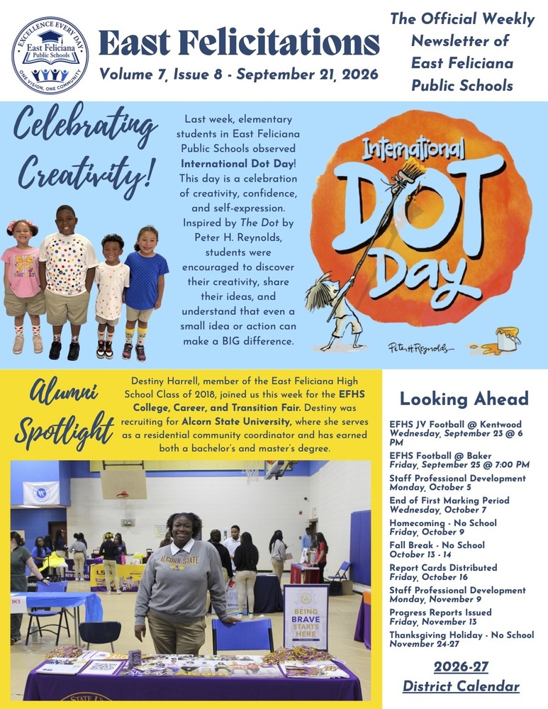 First page of district newsletter - use PDF reader to review.