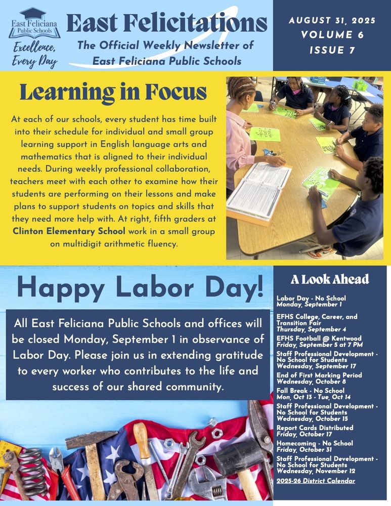 First page of district newsletter - use PDF reader to review.
