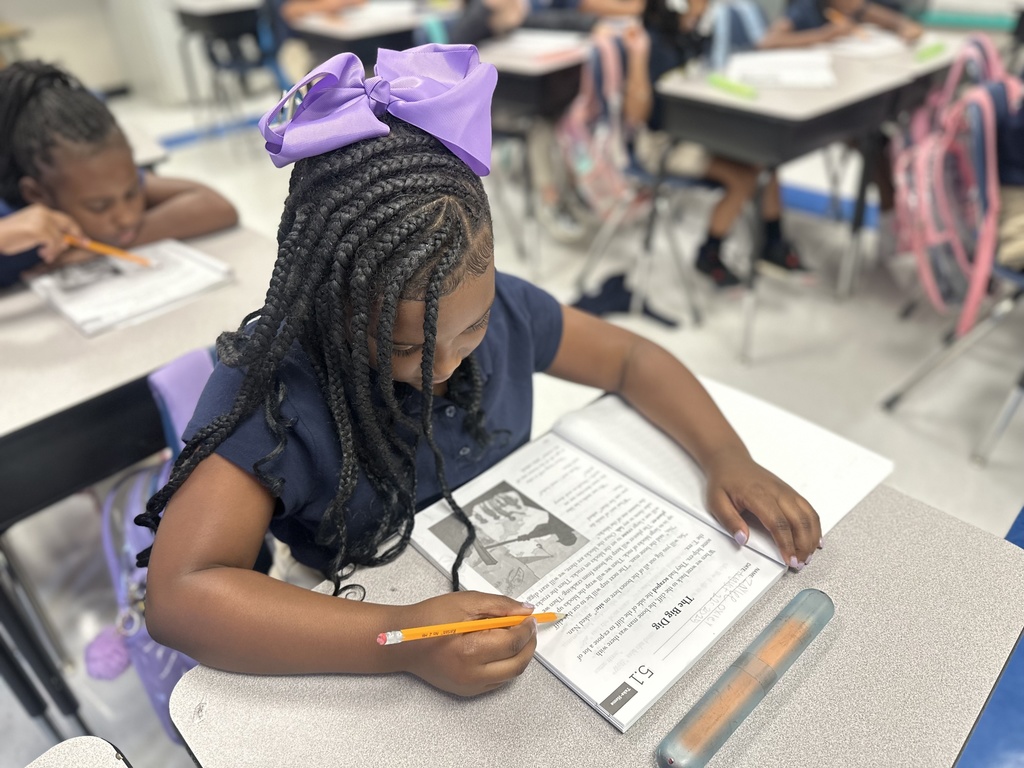 Student reading and writing.