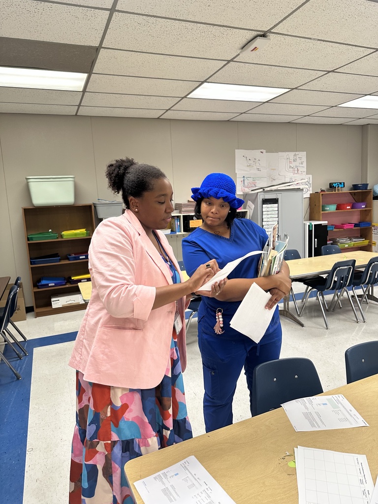 A teacher and a student look at data.