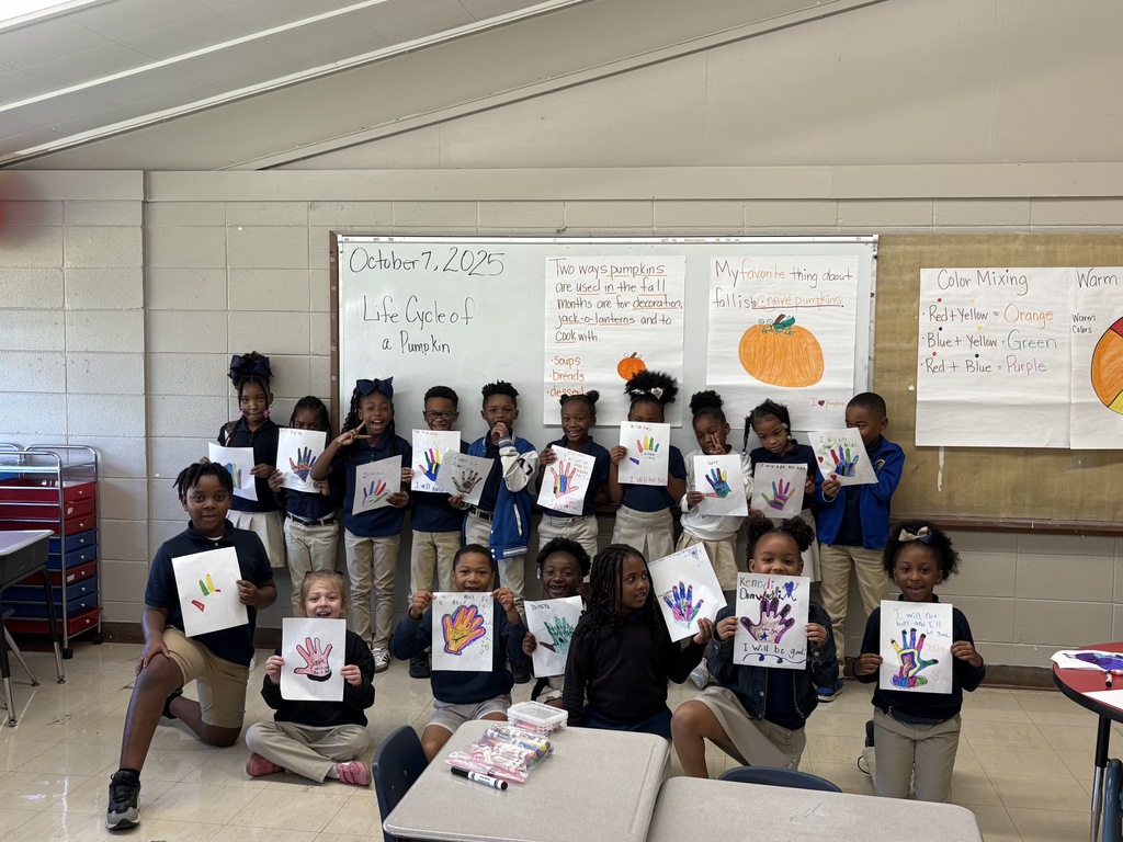 Students with hand art.