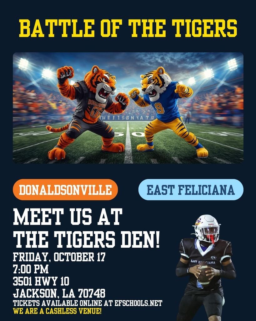 Meet us at the Tigers Den - two fighting tigers and a quarterback.