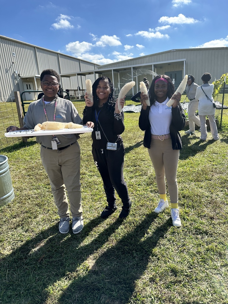 Students holding loofah gourds