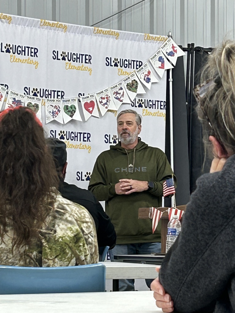 A veteran speaks at a Veterans Day program.
