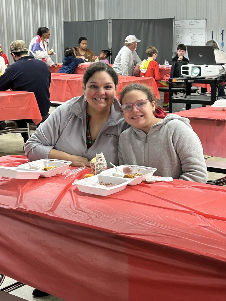 A family shares a meal.