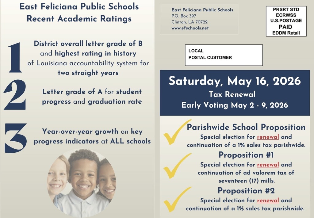 Parishwide school proposition: 1%, proposition #1 17 mills; proposition #2 1% sales tax all renewals