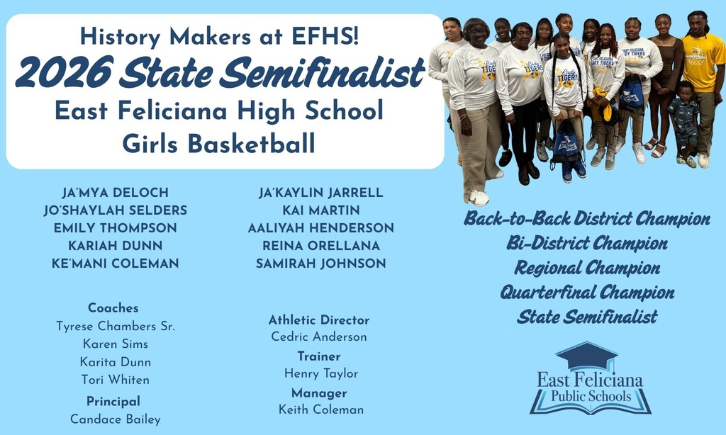 A blue background, picture of a girls basketball team, and a list of their accomplishments.