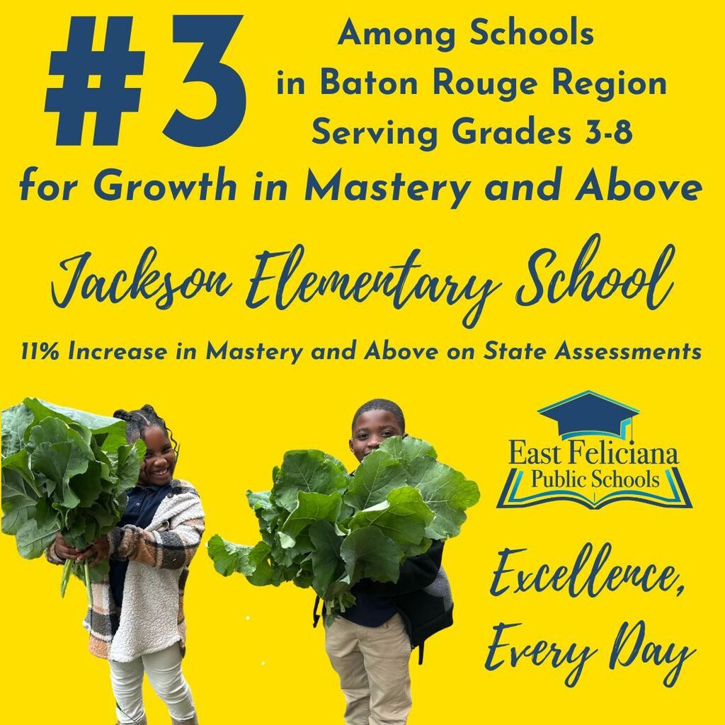 Visual of JES as the 3rd highest for growth in the capitol region. Picture of children with plants.