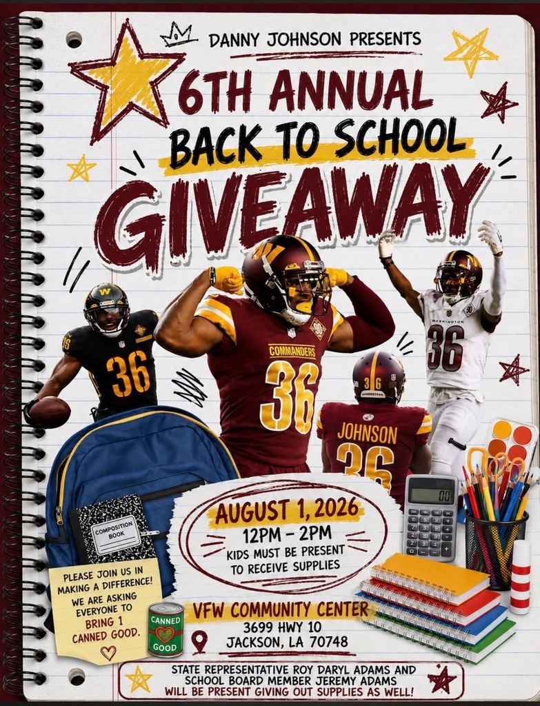 Danny Johnson Presents 6th Annual Back to School Giveway August 1, 2026 12 PM - 2PM VFW Community Center