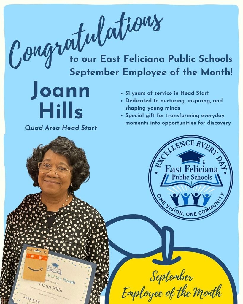 A woman in front of a blue backdrop, a gold apple, the EF Schools logo, and words from the post