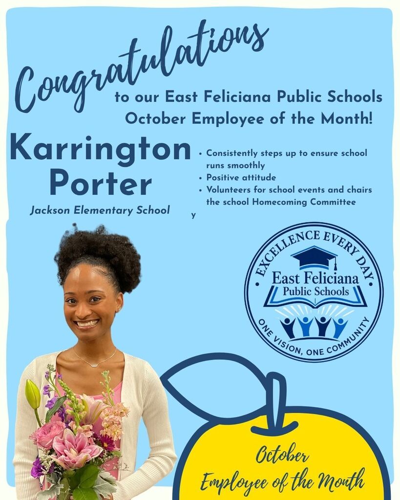 A woman in front of a blue backdrop, a gold apple, the EF Schools logo, and words from the post