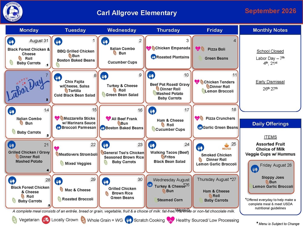 Allgrove September Menu
