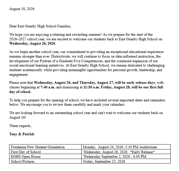 start of school letter