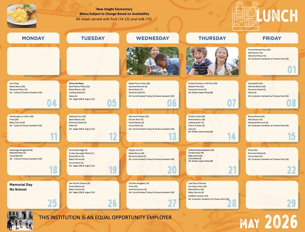 Lunch Menu for New Heights