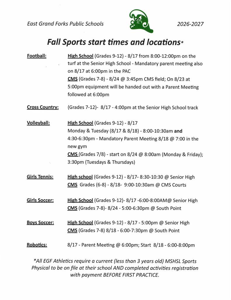 26/27 Fall Sports