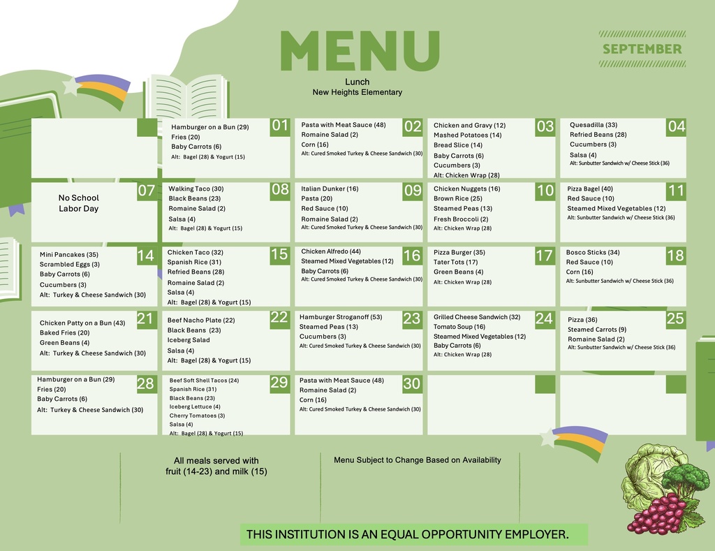 Lunch Menu for September