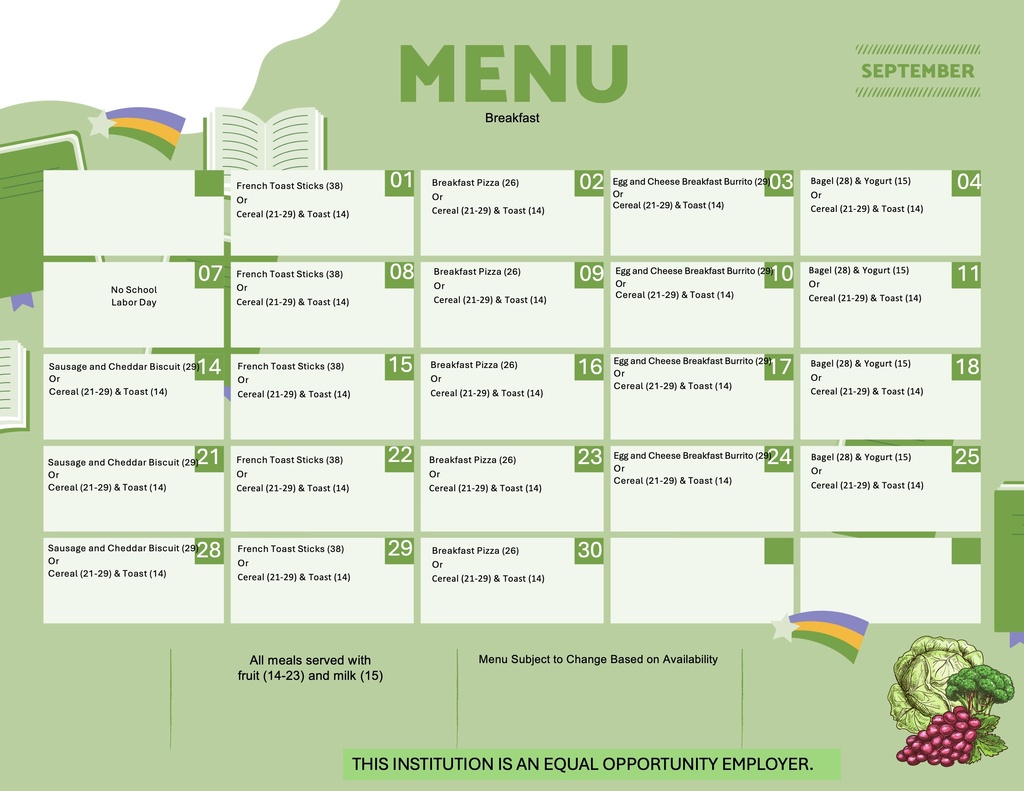 Breakfast Menu for September