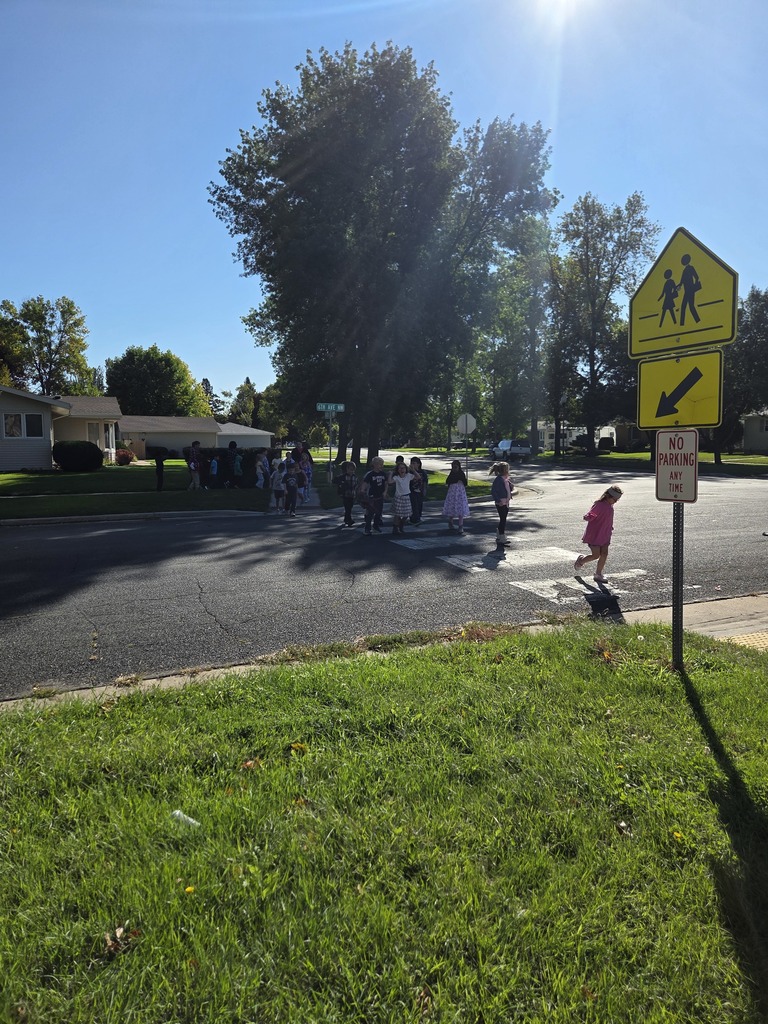 Students are learning to cross safely at cross walks