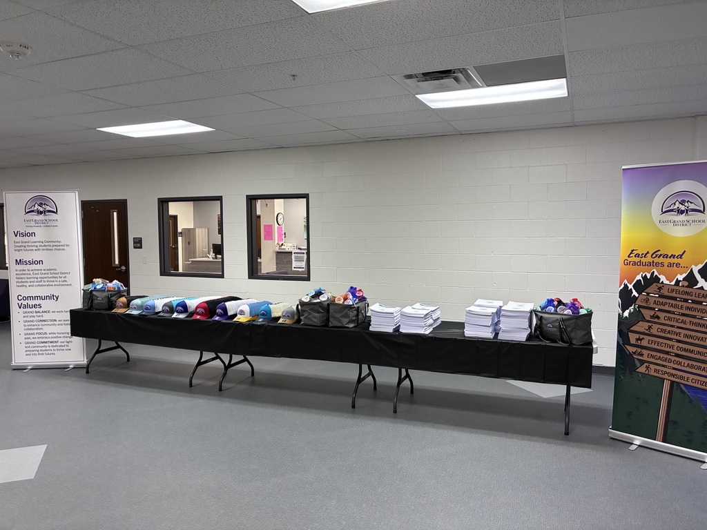 Table set up with staff items for back to school