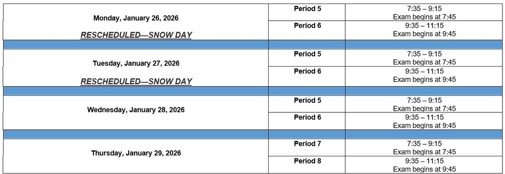 revised Exam Schedule