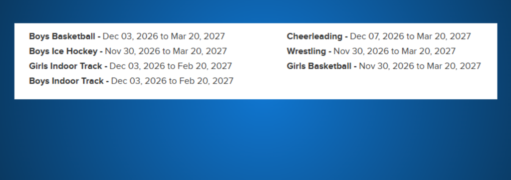 List of Winter Sports and Dates for the season