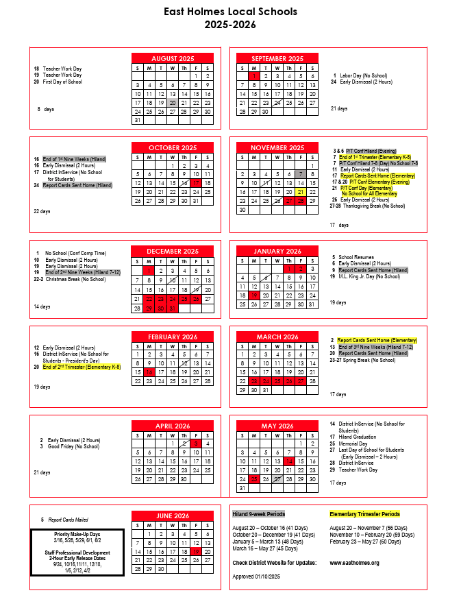 2025-2026 Academic Calendar