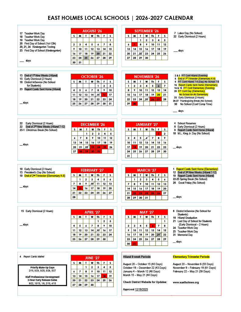 2026-2027 District Calendar