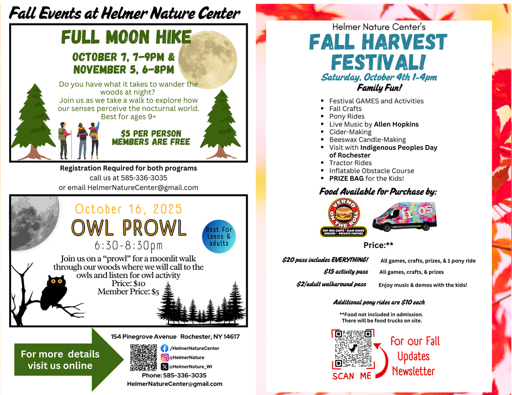 Helmer Nature Center's Fall  Family Fun Flyer