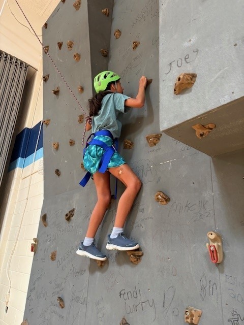 Student climbs the rock wall