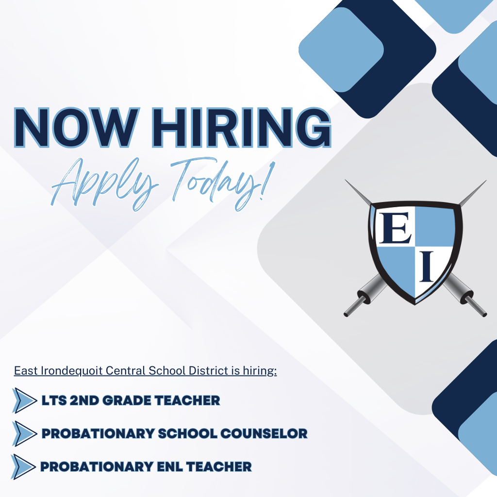 Now hiring Apply today! East Irondequoit Central School District is hiring  LTS 2nd Grade Teacher,  Probationary School Counselor, Probationary ENL Teacher