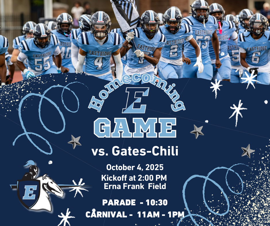 Homecoming game vs Gates Chili October 4, 2025 Kickoff at 2:00 pm Erna Frank Field Parade 10:30, Carniva l - 11 am - 1 pm