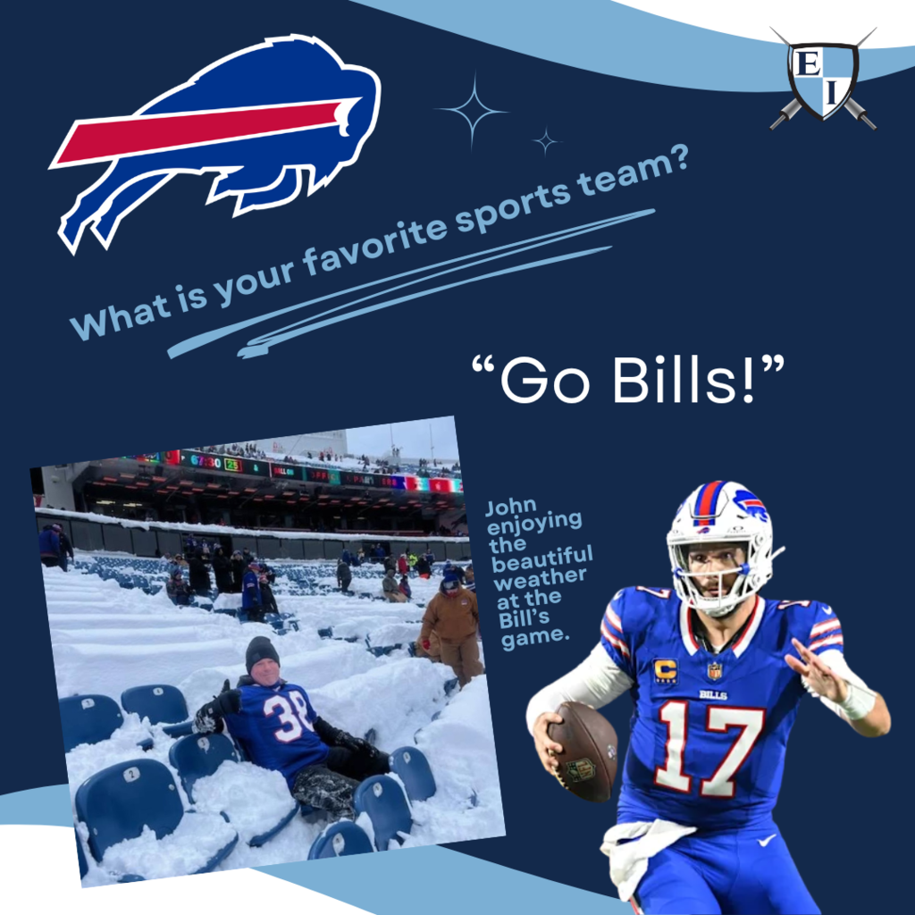 What is your favorite sports team? "Go Bills!" John enjoying the beautiful weather at the Bill's game.