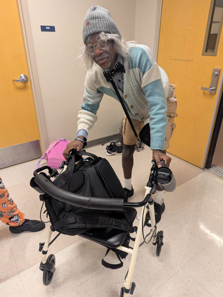 Students dressed as toddlers and elderly