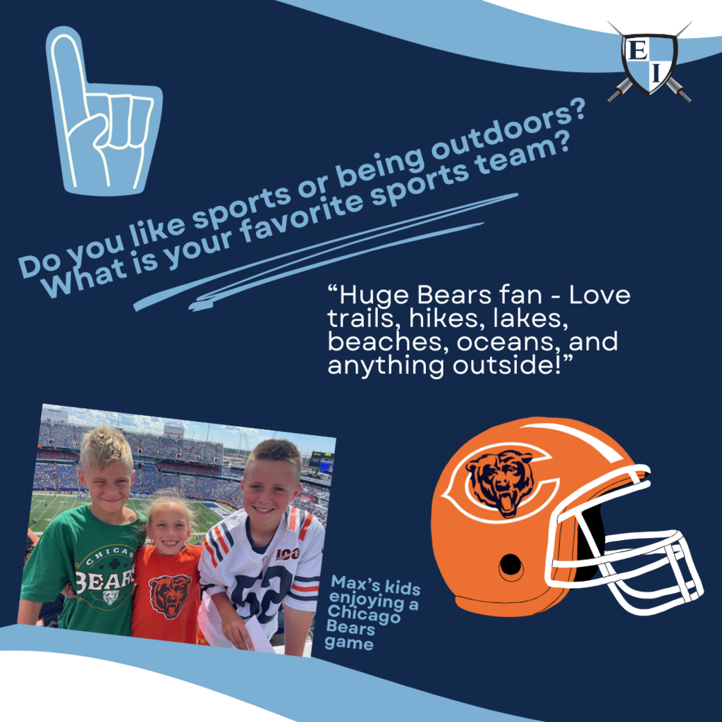 Do you like sports or being outdoors? What is your favorite sports team? "Huge Bears fan - Love trailes, hikes, lakes, beaches, oceans, and anything outside!" Max's kids enjoying a Chicago Bears game