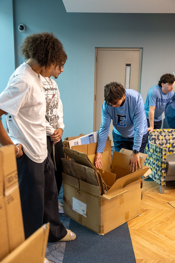 students with their cardboard chairs