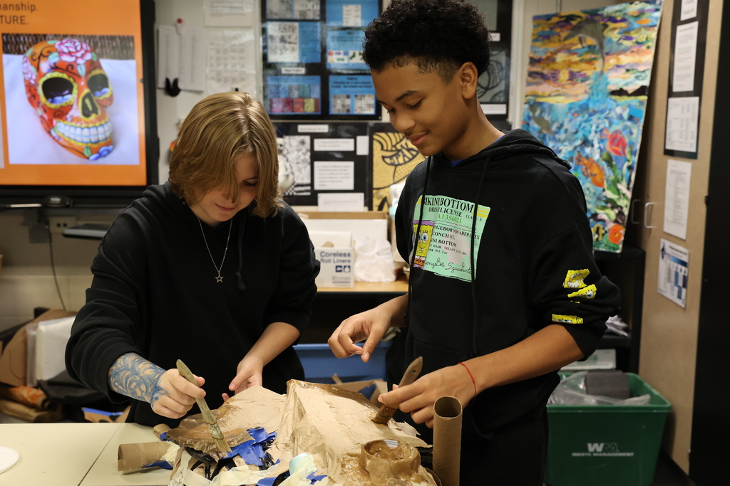 students paint coral project