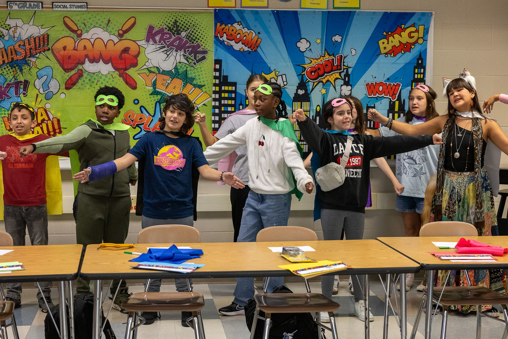 Students learning about superheroes and equity