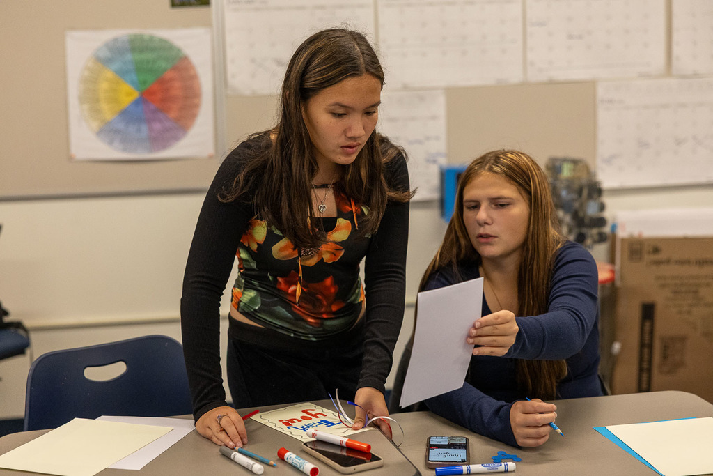 Students making Veterans Day cards