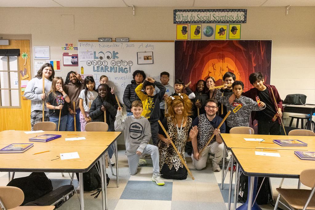 students learning about the stone age