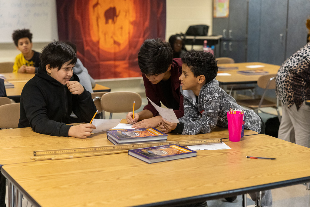 students learning about the stone age