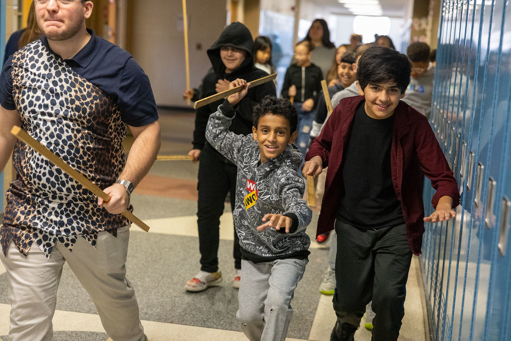 students learning about the stone age