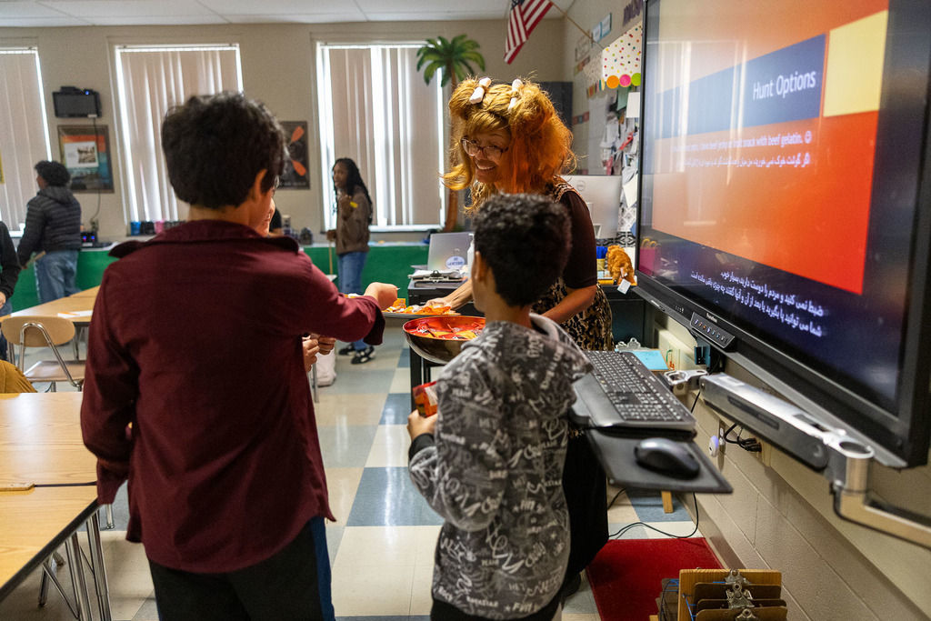 students learning about the stone age