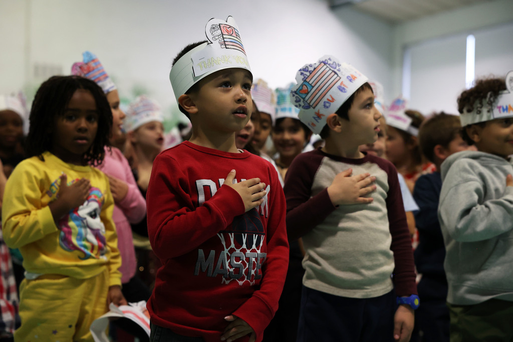 Students recite the pledge of allegiance