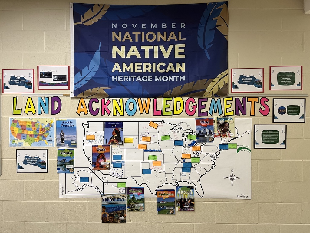 November National Native American Heritage Month Land Acknowledgements. Map and photos of the finished activity