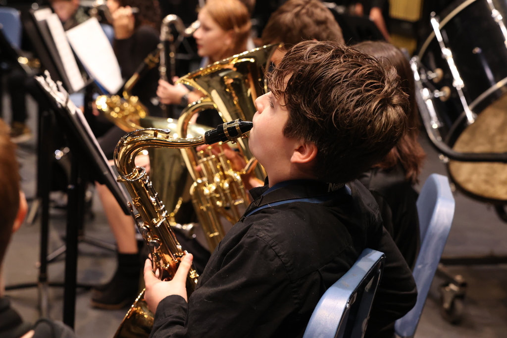 Student plays the saxophone