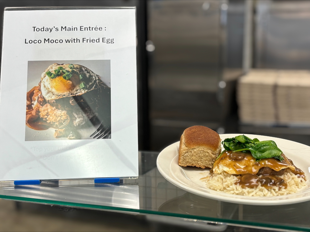 today's main entree loco moco with fried egg
